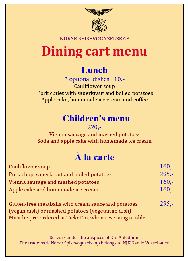 dining car menu